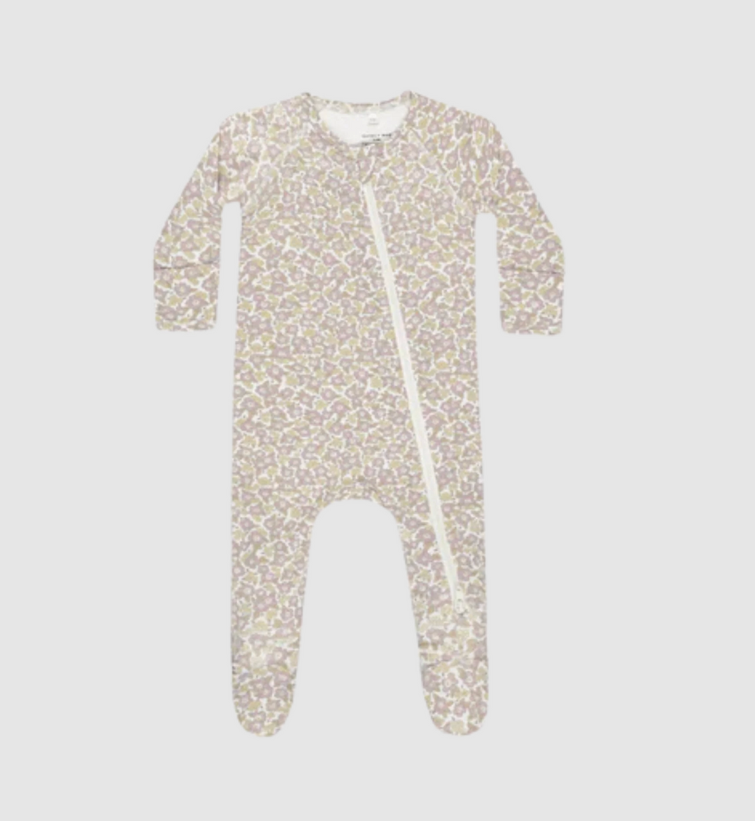 Purple Floral Bamboo Zip Footie