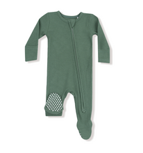 Load image into Gallery viewer, Dark Ivy Waffle Two-Way Zip Footie
