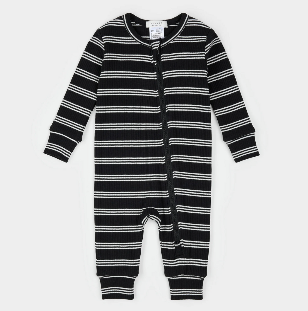 Black Striped Modal Rib Coverall
