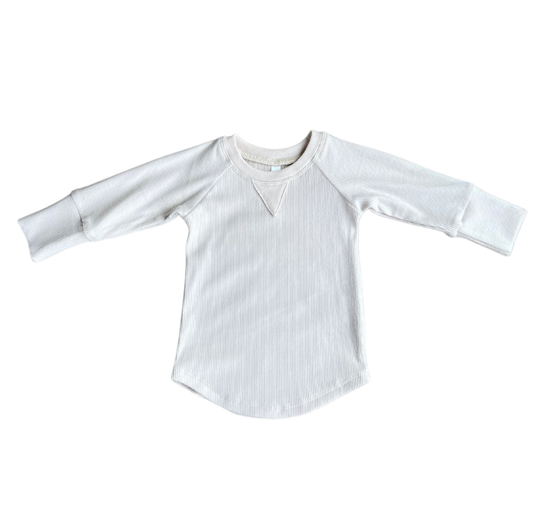 Cream Ribbed Long Sleeve Top