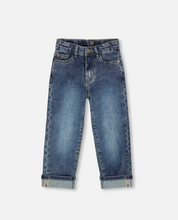 Load image into Gallery viewer, Dark Blue Stretch Jeans With Rolled Cuffs
