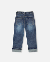 Load image into Gallery viewer, Dark Blue Stretch Jeans With Rolled Cuffs
