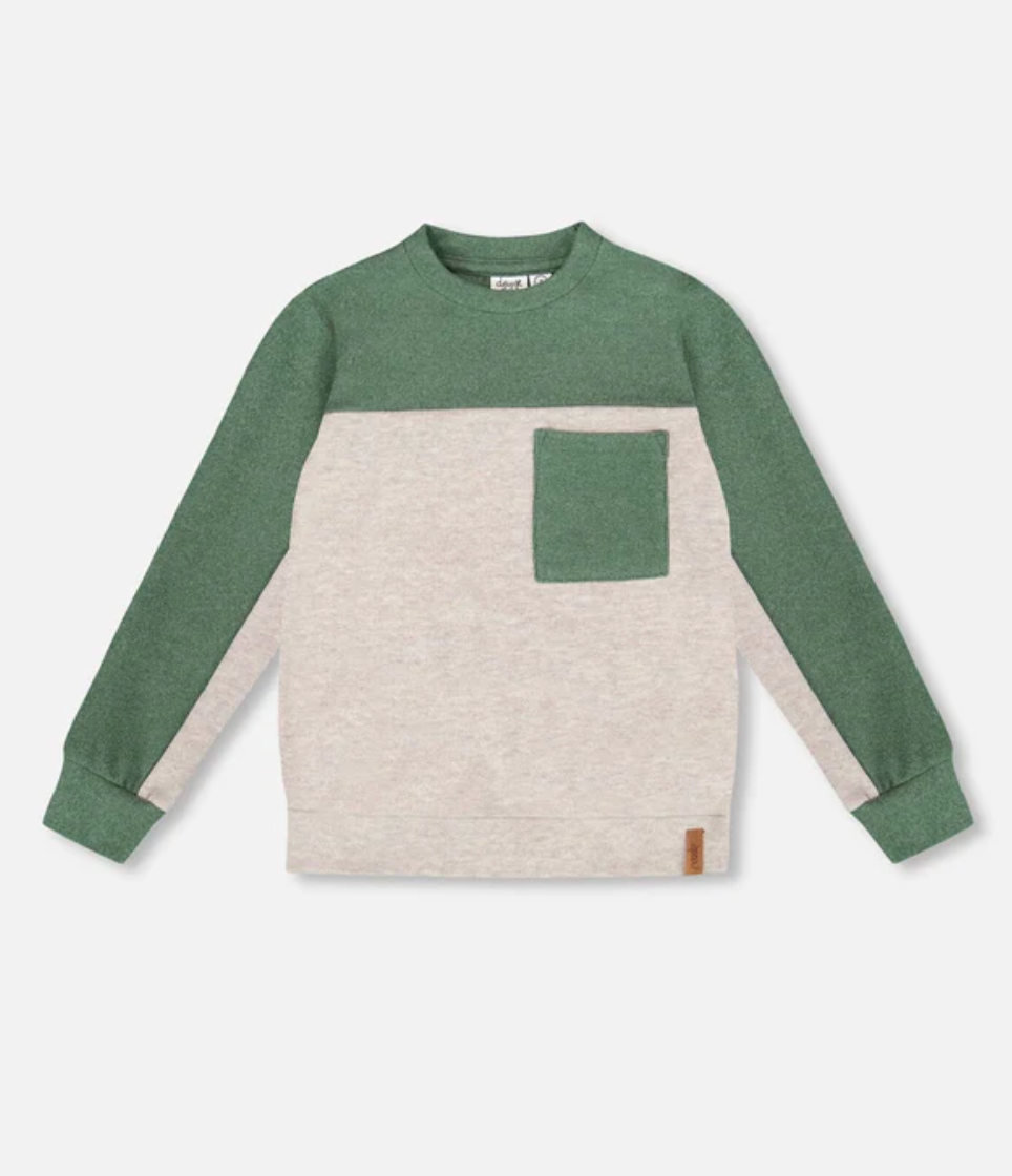 Green/Oat Color Block Brushed Jersey Top