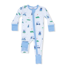 Load image into Gallery viewer, Vintage Golf Carts Blue 2-Way Zipper Romper
