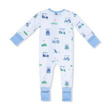 Load image into Gallery viewer, Vintage Golf Carts Blue 2-Way Zipper Romper
