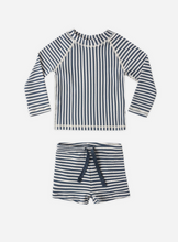 Load image into Gallery viewer, Navy Stripe Rashguard Swim Set
