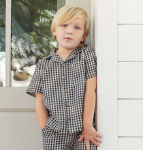 Load image into Gallery viewer, Black Check Lapel Collar Shirt
