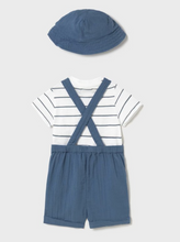 Load image into Gallery viewer, Dusty Blue Stripe Overall 3pc Set
