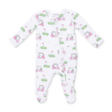 Load image into Gallery viewer, Golf Carts Pink Ruffle Two-Way Zip Footie
