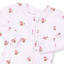 Load image into Gallery viewer, Mini Football Hearts Ruffle Two-Way Zip Footie
