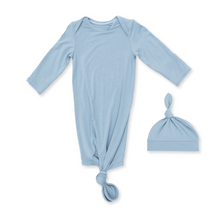 Load image into Gallery viewer, Solid Stone Blue Knotted Gown &amp; Hat Set
