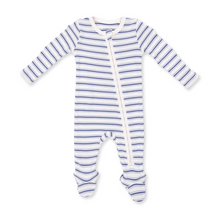 Load image into Gallery viewer, Vintage Stripe Blue Two-Way Zip Footie
