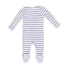 Load image into Gallery viewer, Vintage Stripe Blue Two-Way Zip Footie
