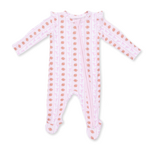 Load image into Gallery viewer, Football Bow Stripe Ruffle Two-Way Zip Footie
