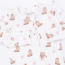 Load image into Gallery viewer, Mini Cowgirl Boots Ruffle Two-Way Zip Footie
