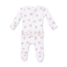 Load image into Gallery viewer, Bows &amp; Hearts Ruffle Two-Way Zip Footie
