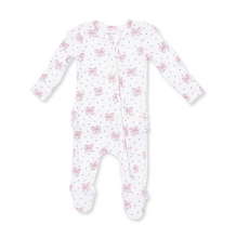 Load image into Gallery viewer, Bows &amp; Hearts Ruffle Two-Way Zip Footie

