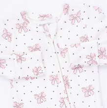 Load image into Gallery viewer, Bows &amp; Hearts Ruffle Two-Way Zip Footie
