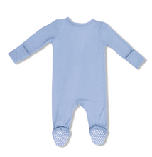 Load image into Gallery viewer, Solid Blue Fog Two-Way Zip Footie
