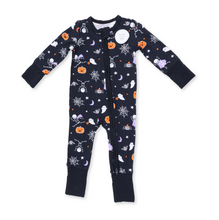 Load image into Gallery viewer, Halloween Skeleton Buddies Glow In The Dark 2-Way Zipper Romper
