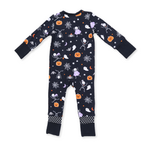 Load image into Gallery viewer, Halloween Skeleton Buddies Glow In The Dark 2-Way Zipper Romper

