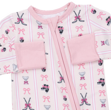 Load image into Gallery viewer, Bowtiful Hockey Stripe 2-Way Zipper Romper
