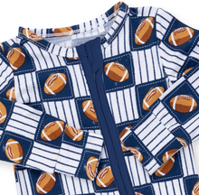 Load image into Gallery viewer, Football Patchwork 2-Way Zipper Romper
