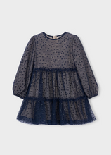 Load image into Gallery viewer, Navy Tulle Printed Dress
