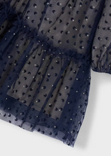 Load image into Gallery viewer, Navy Tulle Printed Dress
