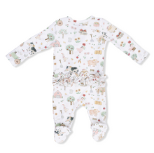 Load image into Gallery viewer, Pink Cute Farm Animals Ruffled Two-Way Zip Footie
