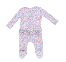 Load image into Gallery viewer, Elizabeth's Garden Ruffle Two-Way Zip Footie
