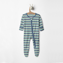 Load image into Gallery viewer, Denim Stripe Zip Footie
