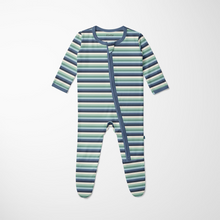 Load image into Gallery viewer, Denim Stripe Zip Footie
