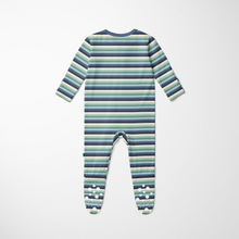 Load image into Gallery viewer, Denim Stripe Zip Footie
