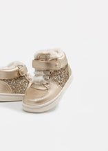 Load image into Gallery viewer, Gold Glitter Sporty Faux Fur High Top Shoe
