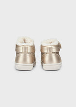 Load image into Gallery viewer, Gold Glitter Sporty Faux Fur High Top Shoe
