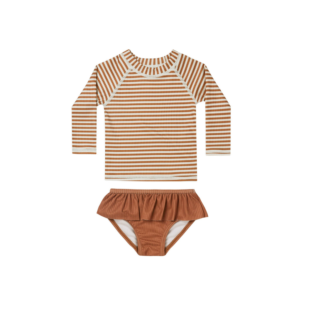 Rust Stripe Rashguard Swimsuit