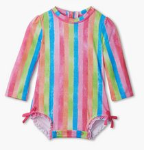 Load image into Gallery viewer, Rainbow Stripes Rashguard Swimsuit
