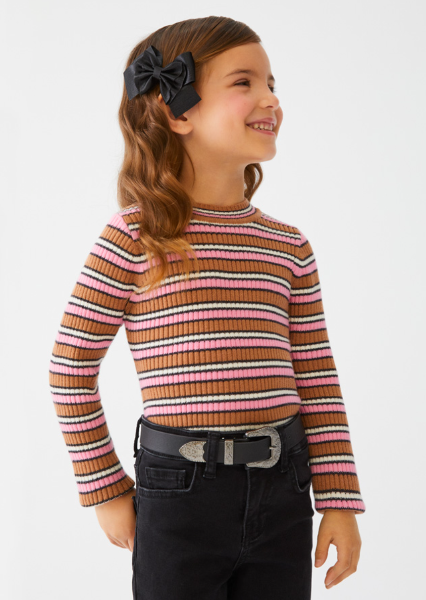 Camel/Pink Stripe Ribbed Sweater