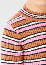 Load image into Gallery viewer, Camel/Pink Stripe Ribbed Sweater
