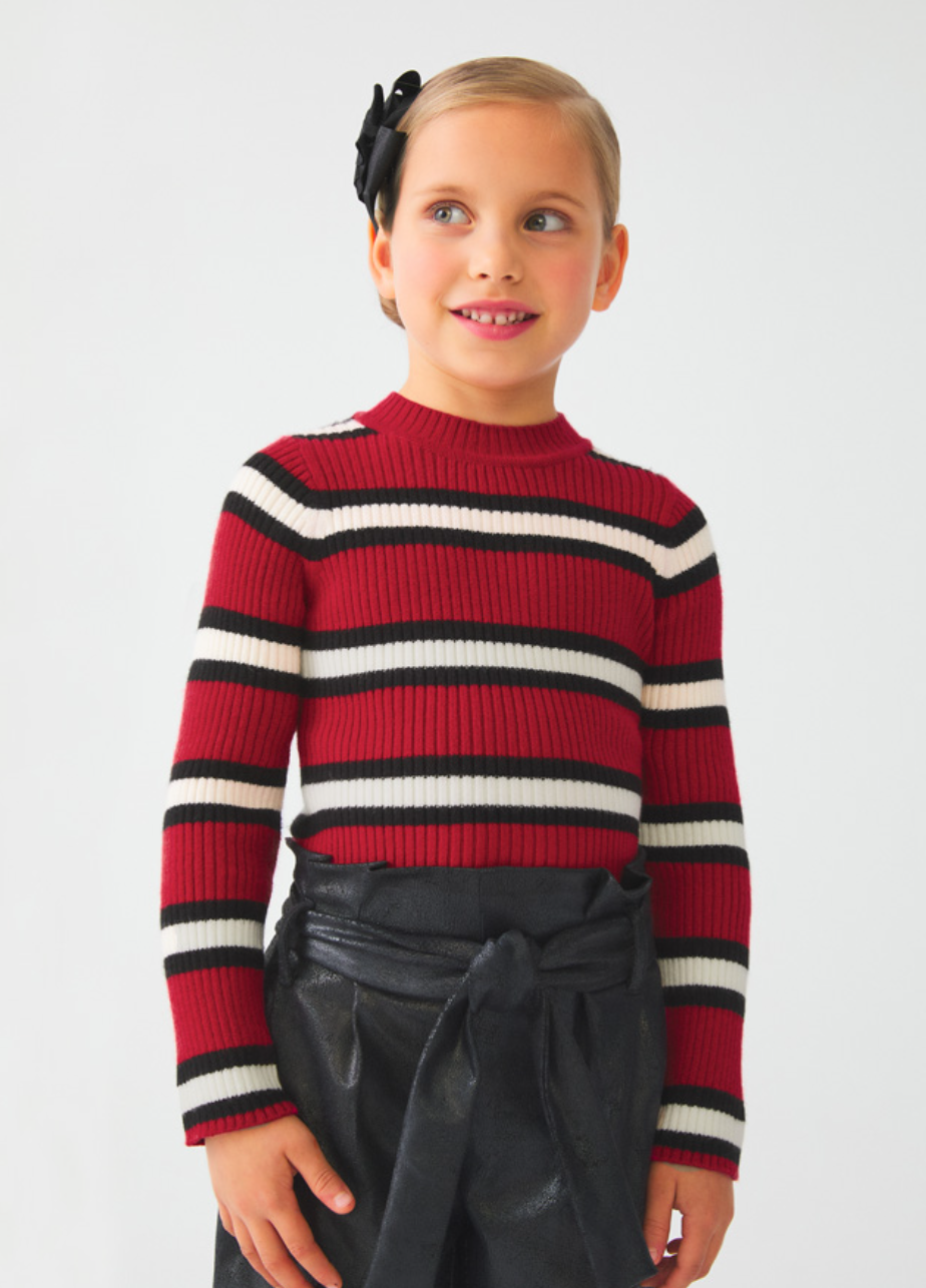 Red Stripe Ribbed Sweater
