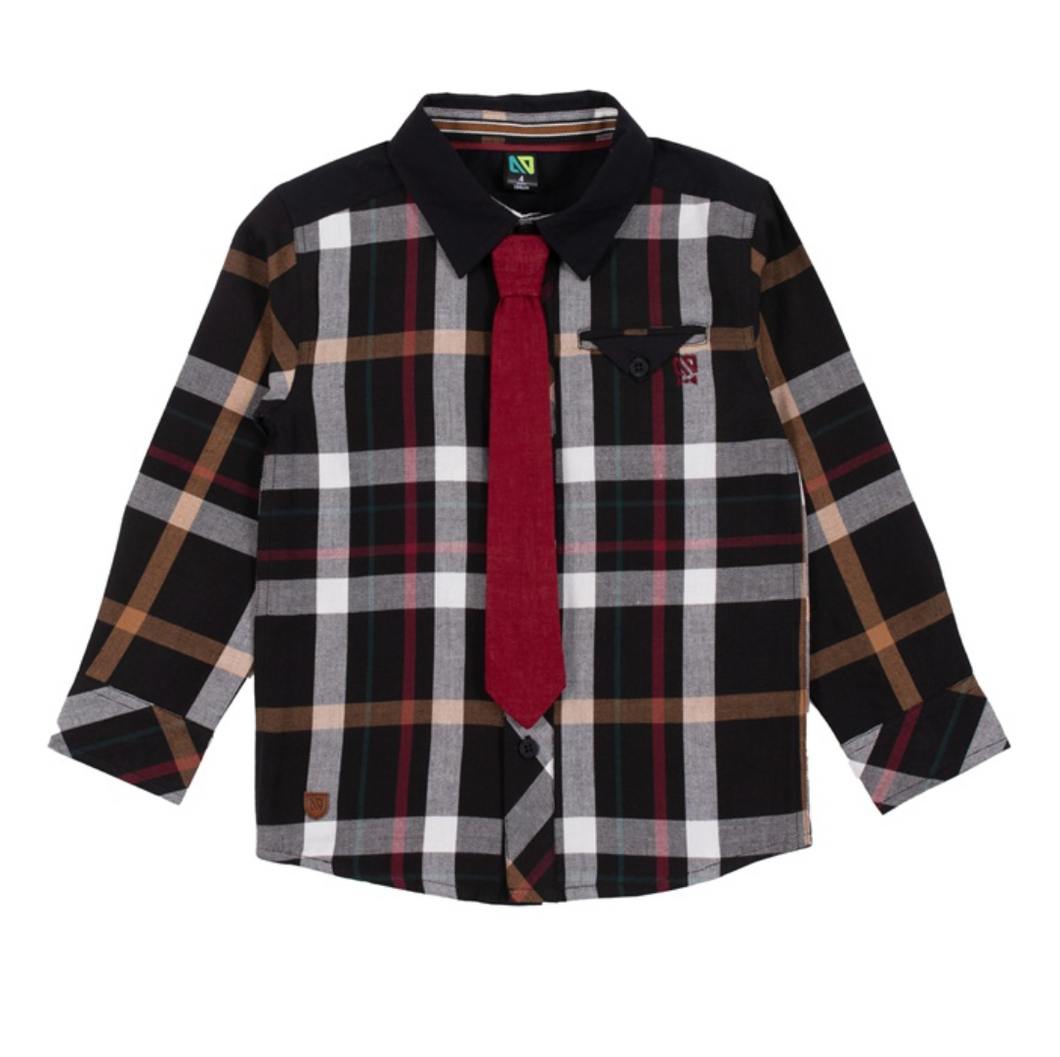 Holiday Plaid Button Up With Tie Top