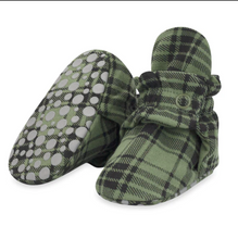 Load image into Gallery viewer, Olive Plaid Cotton Gripper Bootie
