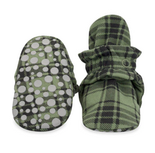 Load image into Gallery viewer, Olive Plaid Cotton Gripper Bootie
