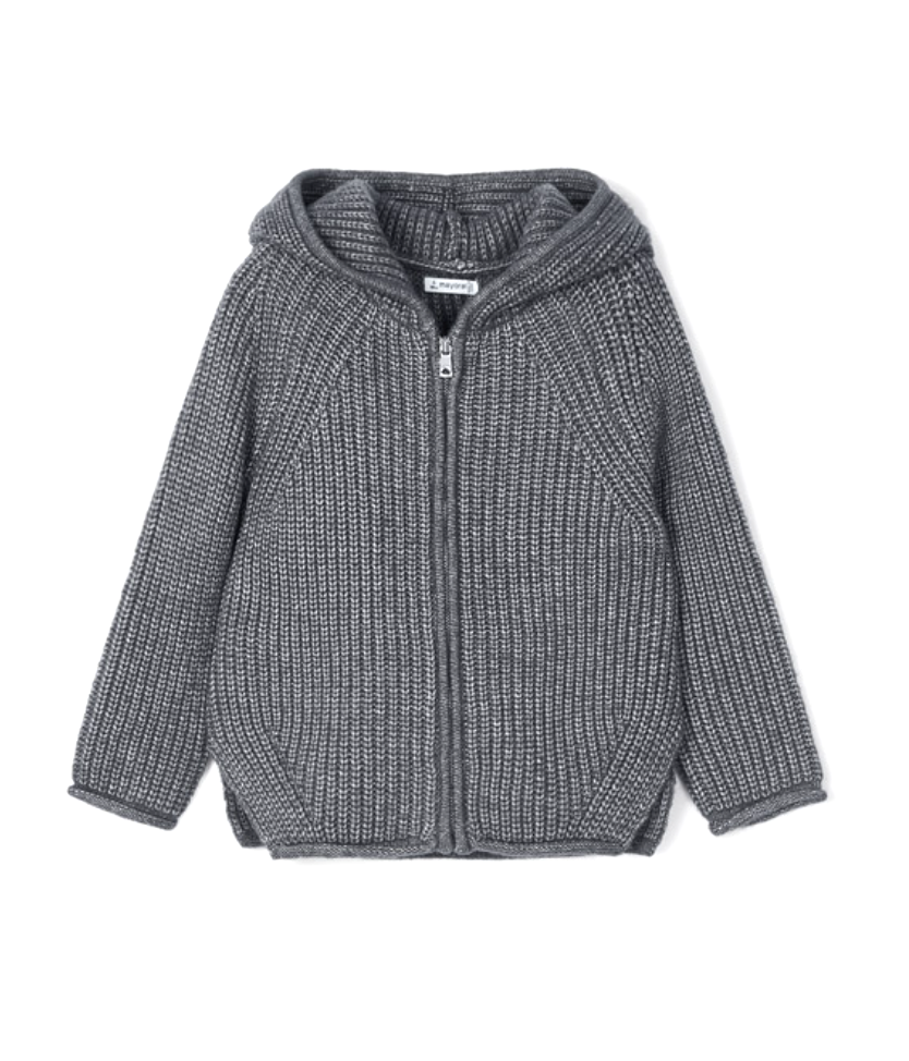 Dark Grey Knit Hooded Jacket