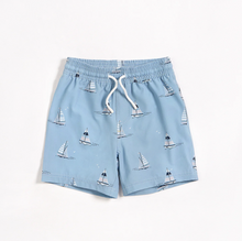 Load image into Gallery viewer, Blue Sailboats Swim Trunks
