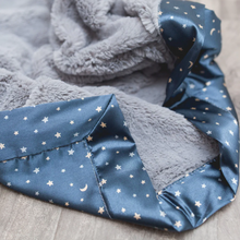 Load image into Gallery viewer, Navy Twinkle Star Satin Back Receiving Blanket
