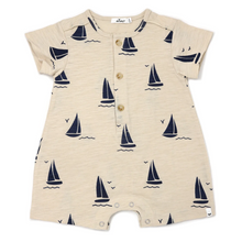 Load image into Gallery viewer, Navy Sailboat Shortie Romper
