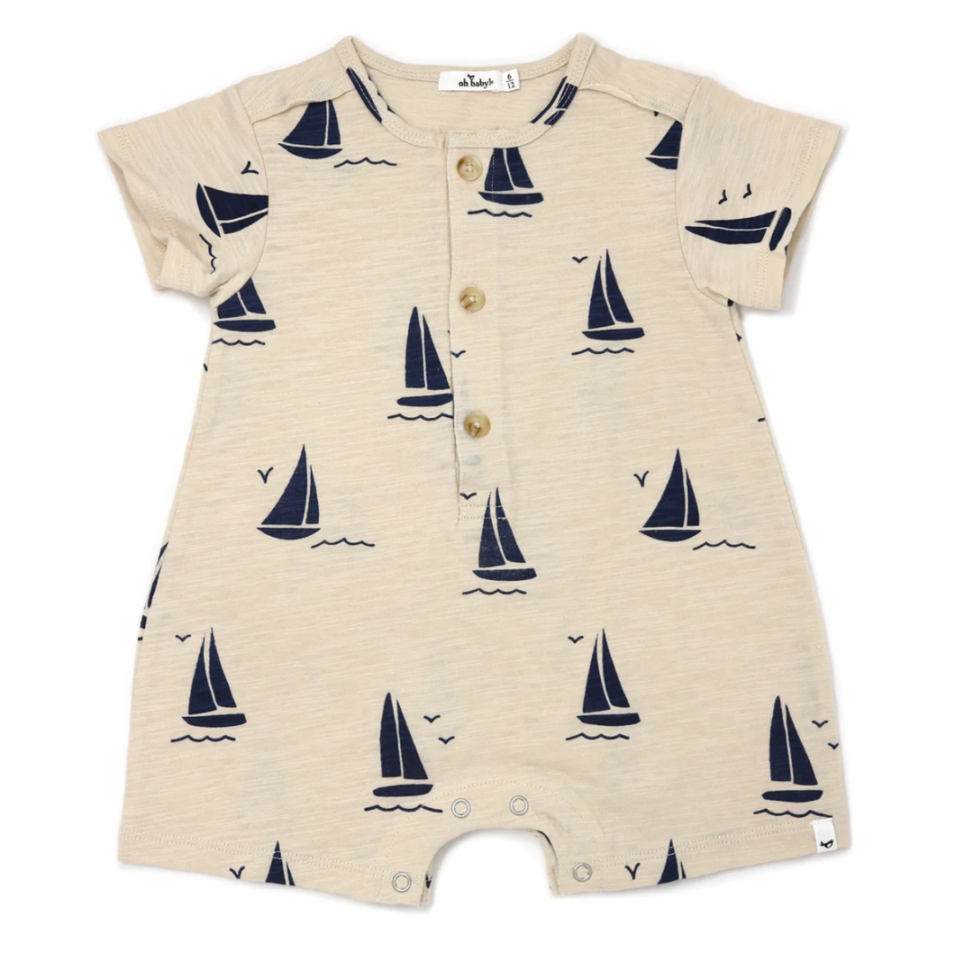 Navy Sailboat Shortie Romper