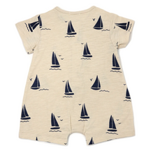 Load image into Gallery viewer, Navy Sailboat Shortie Romper
